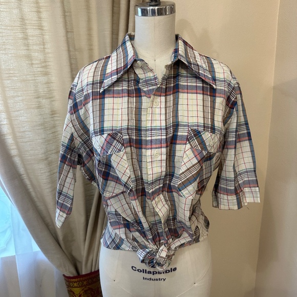 Vintage Rainbow Plaid Short Sleeve Shirt - Gender Neutral M/L - Picture 6 of 7